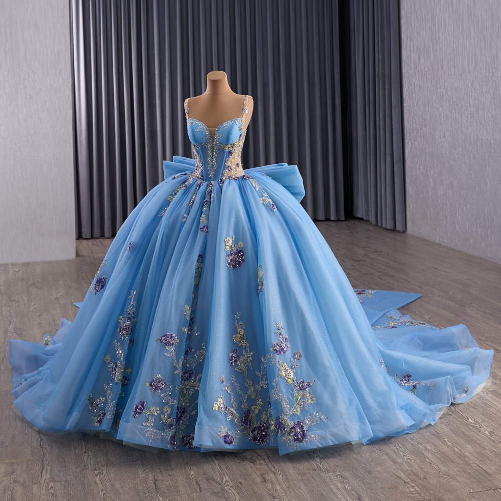 2025 Blue Quinceanera Dress Sweet 15 Quinceañera Flowers Vestidos De 15 Años Sequined Beading Lace Evening Party Dress 251082 - Image 5