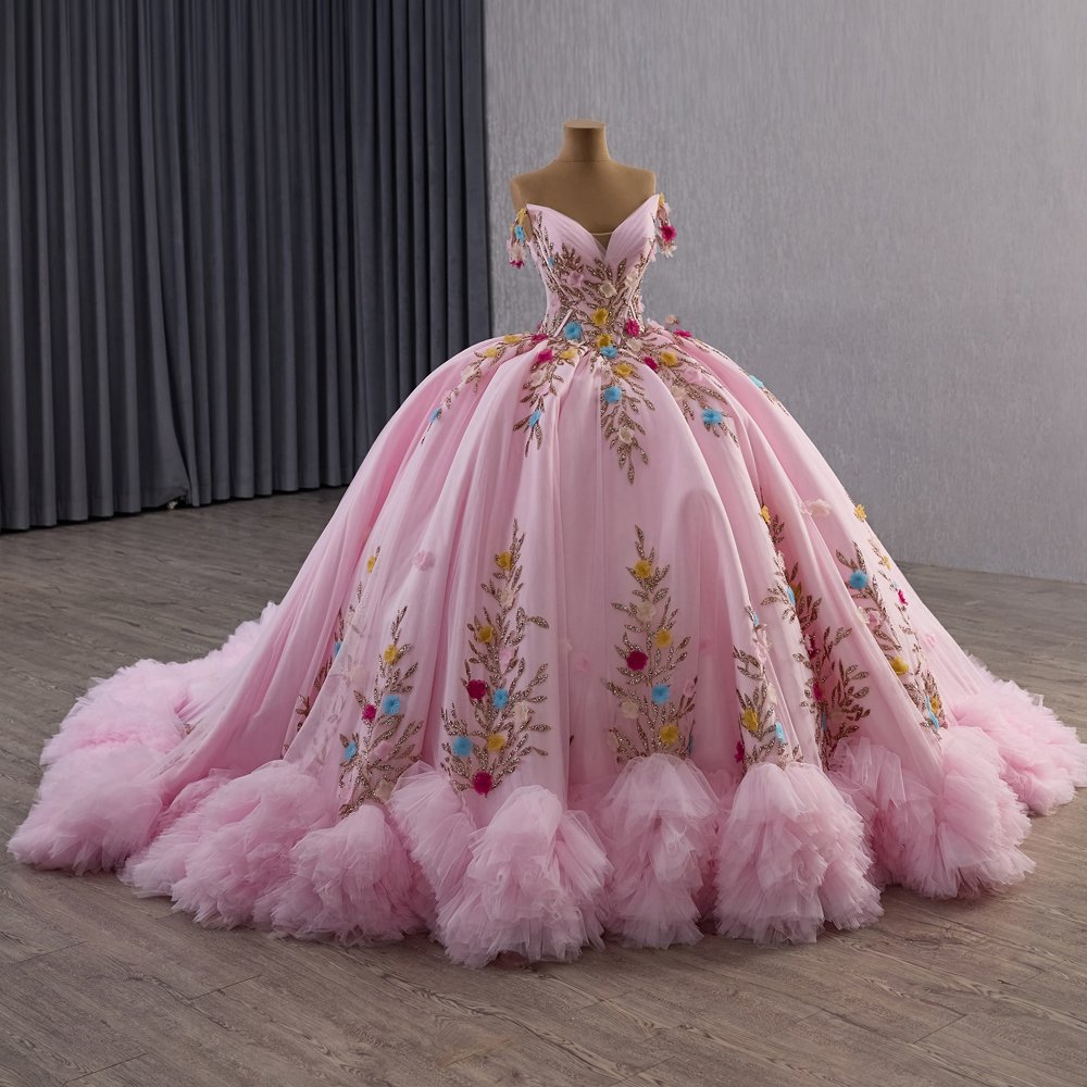 2025 Pink Quinceanera Dress Sweet 15 Quinceañera Flowers Vestidos De 15 Años Sequined Beading Lace Evening Party Dress 251088 - Image 5