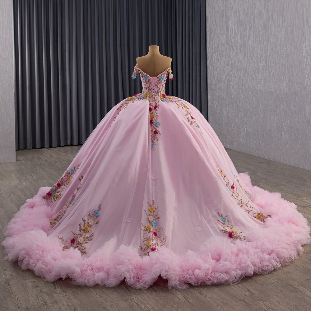 2025 Pink Quinceanera Dress Sweet 15 Quinceañera Flowers Vestidos De 15 Años Sequined Beading Lace Evening Party Dress 251088 - Image 6