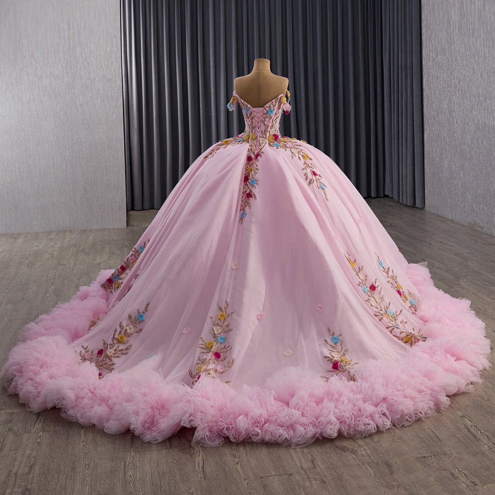 2025 Pink Quinceanera Dress Sweet 15 Quinceañera Flowers Vestidos De 15 Años Sequined Beading Lace Evening Party Dress 251088 - Image 2