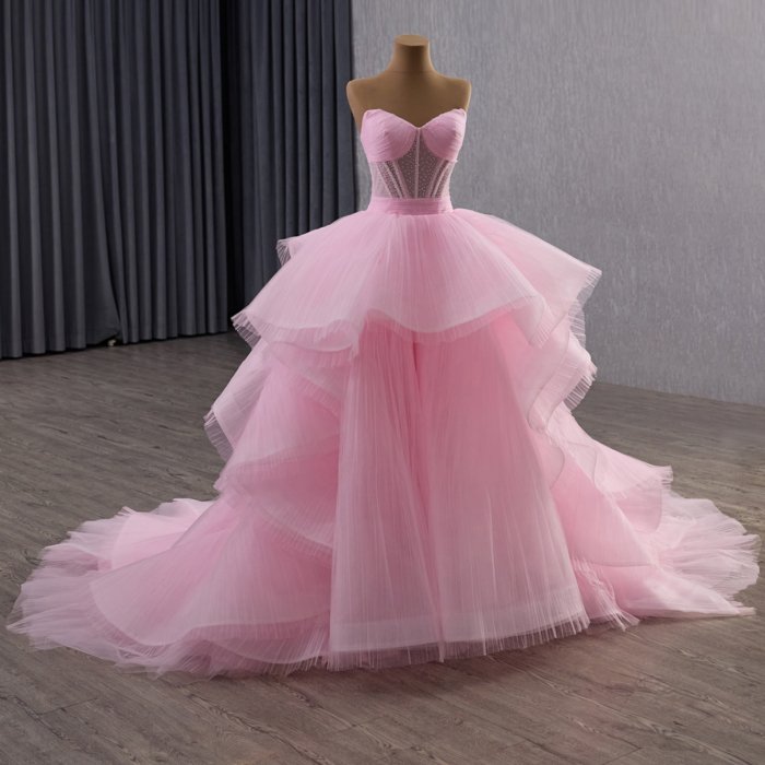 2025 Pink Evening Dress Flowers Vestidos De Fiesta Sequined Beading Lace Evening Party Dress 251093 - Image 7