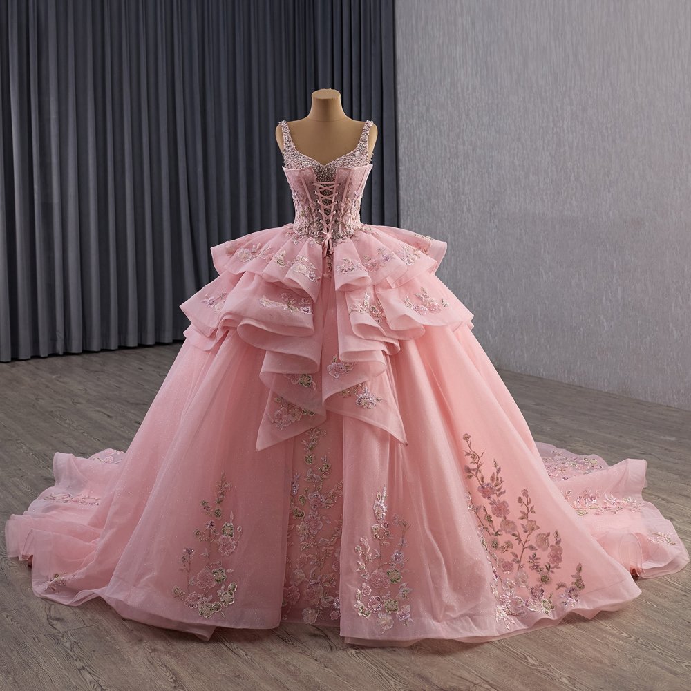 2025 Pink Quinceanera Dress Sweet 15 Quinceañera Flowers Vestidos De 15 Años Sequined Beading Lace Evening Party Dress 251094