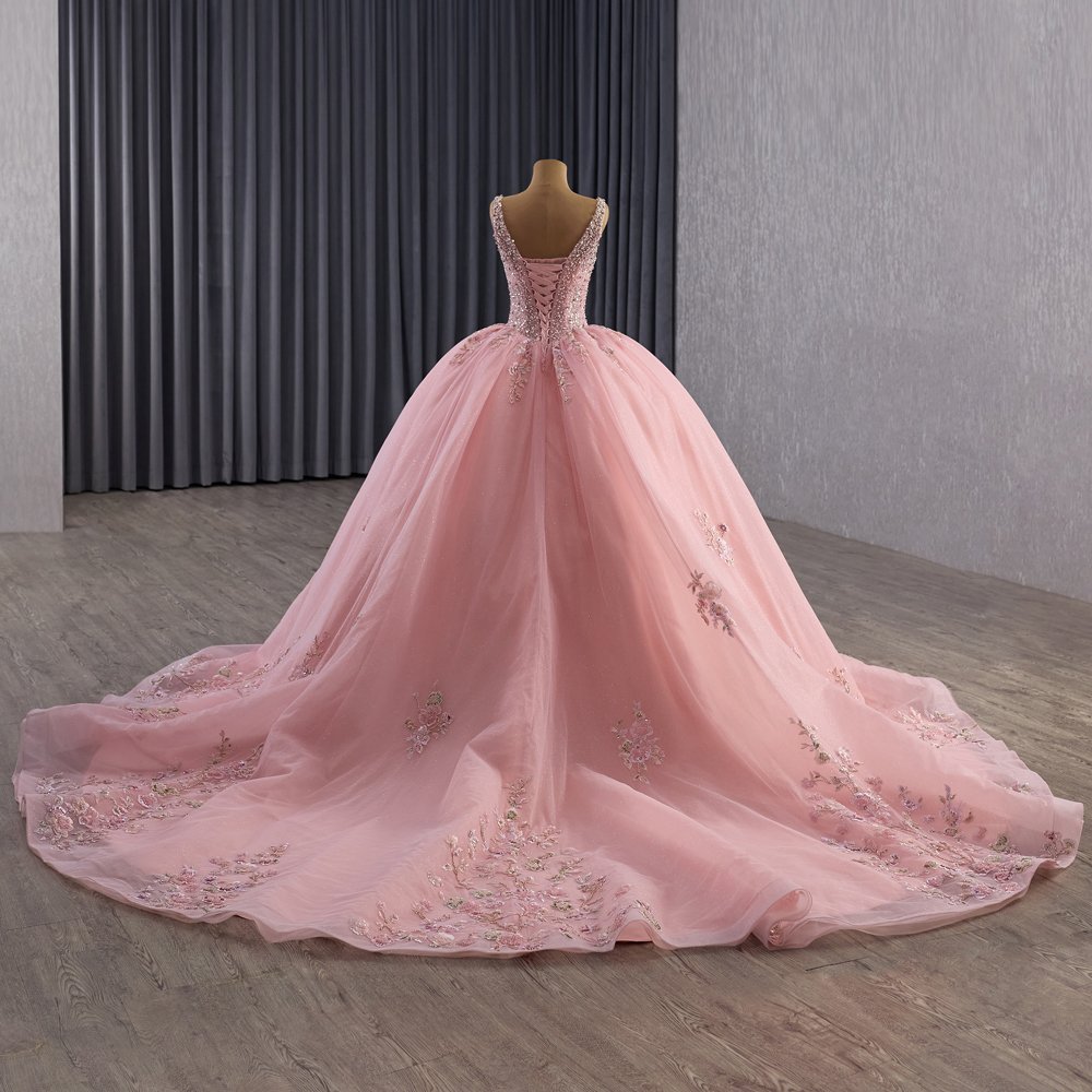 2025 Pink Quinceanera Dress Sweet 15 Quinceañera Flowers Vestidos De 15 Años Sequined Beading Lace Evening Party Dress 251094 - Image 4