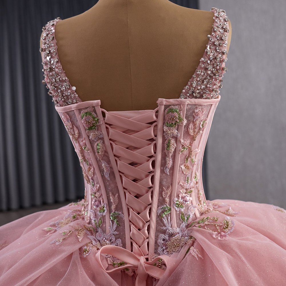 2025 Pink Quinceanera Dress Sweet 15 Quinceañera Flowers Vestidos De 15 Años Sequined Beading Lace Evening Party Dress 251094 - Image 6