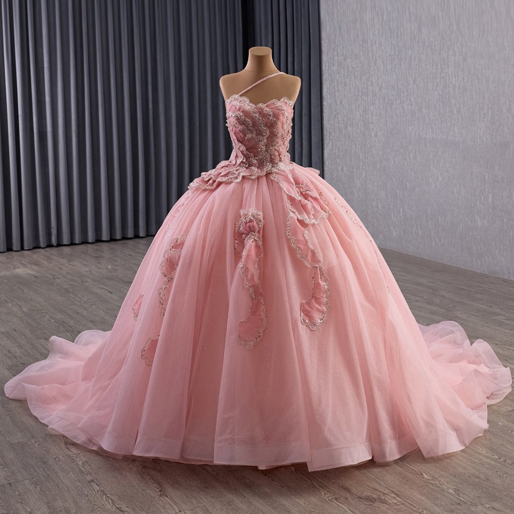 2025 Pink Quinceanera Dress Sweet 15 Quinceañera Flowers Vestidos De 15 Años Sequined Beading Lace Evening Party Dress 251096