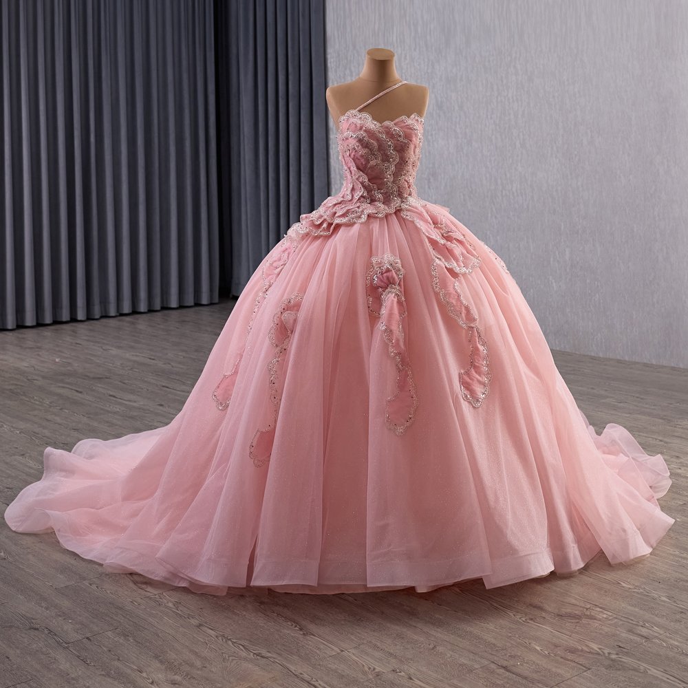2025 Pink Quinceanera Dress Sweet 15 Quinceañera Flowers Vestidos De 15 Años Sequined Beading Lace Evening Party Dress 251096 - Image 5