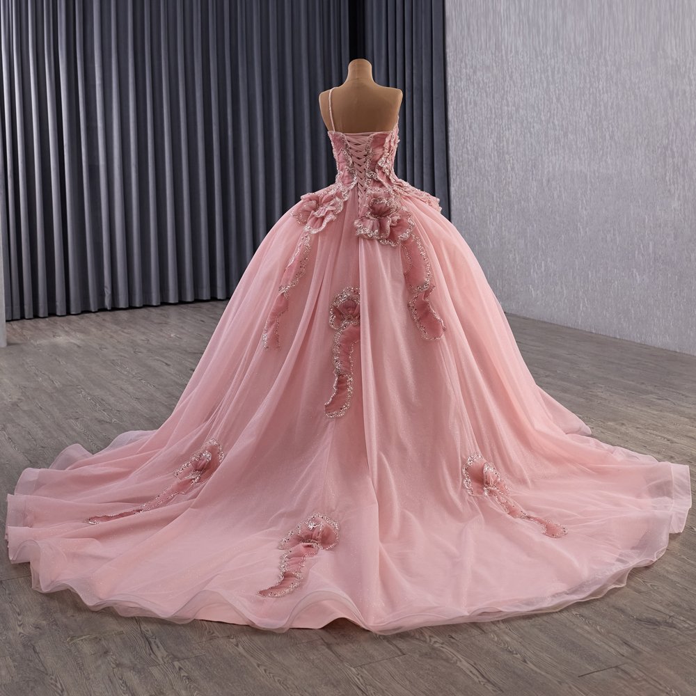 2025 Pink Quinceanera Dress Sweet 15 Quinceañera Flowers Vestidos De 15 Años Sequined Beading Lace Evening Party Dress 251096 - Image 2