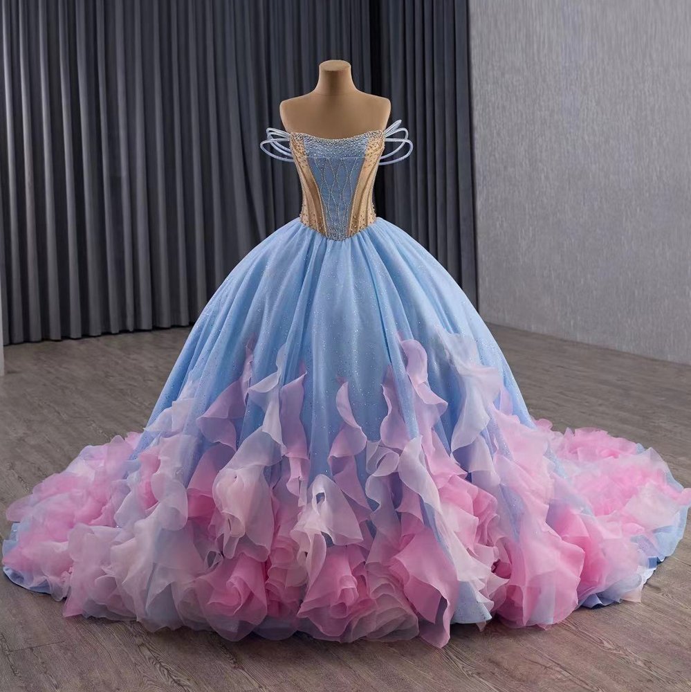 2025 Blue Pink Quinceanera Dress Sweet 15 Quinceañera Flowers Vestidos De 15 Años Sequined Beading Lace Evening Party Dress 251103