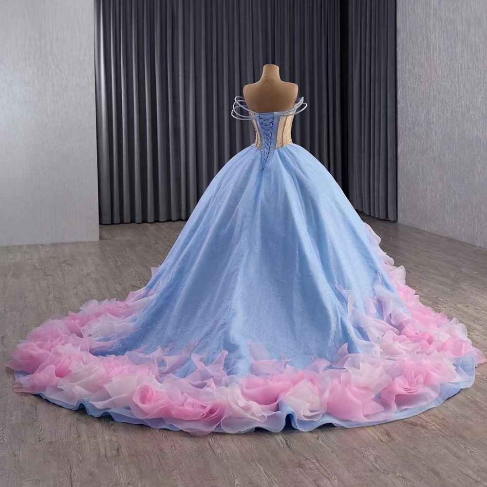 2025 Blue Pink Quinceanera Dress Sweet 15 Quinceañera Flowers Vestidos De 15 Años Sequined Beading Lace Evening Party Dress 251103 - Image 6