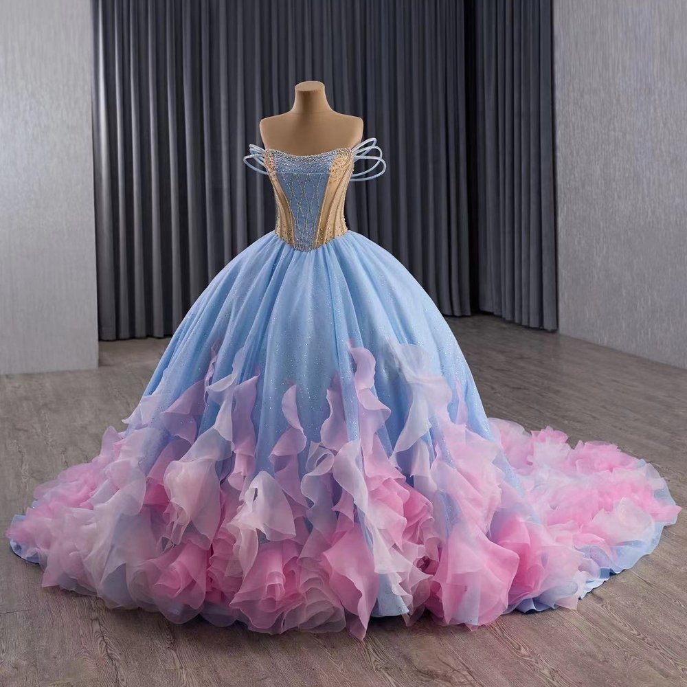 2025 Blue Pink Quinceanera Dress Sweet 15 Quinceañera Flowers Vestidos De 15 Años Sequined Beading Lace Evening Party Dress 251103 - Image 5