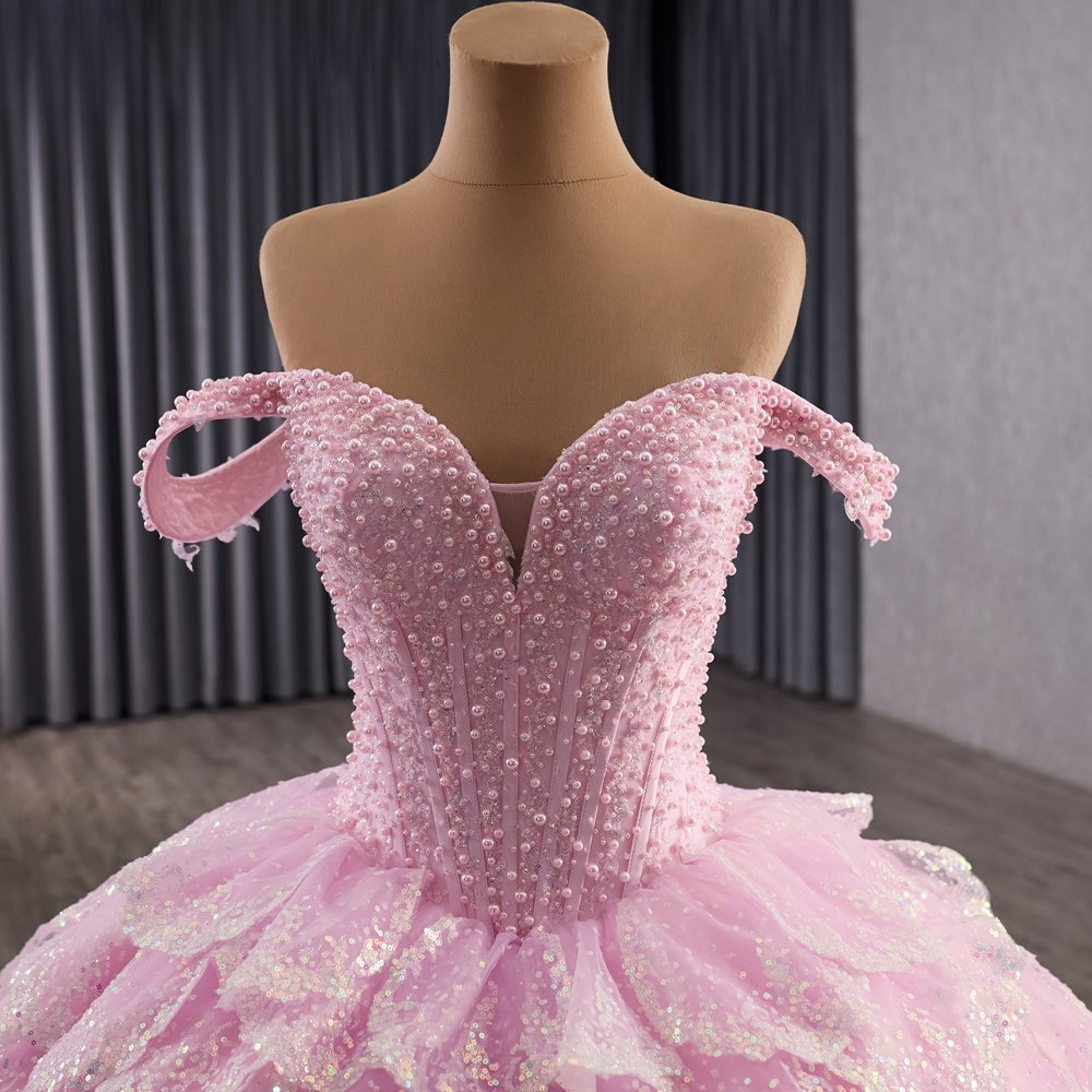 2025 Pink Quinceanera Dress Sweet 15 Quinceañera Flowers Vestidos De 15 Años Sequined Beading Lace Evening Party Dress - Image 3