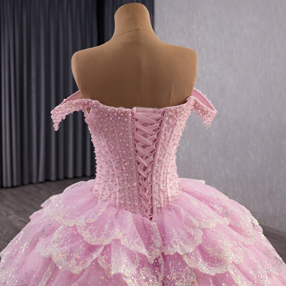 2025 Pink Quinceanera Dress Sweet 15 Quinceañera Flowers Vestidos De 15 Años Sequined Beading Lace Evening Party Dress - Image 4