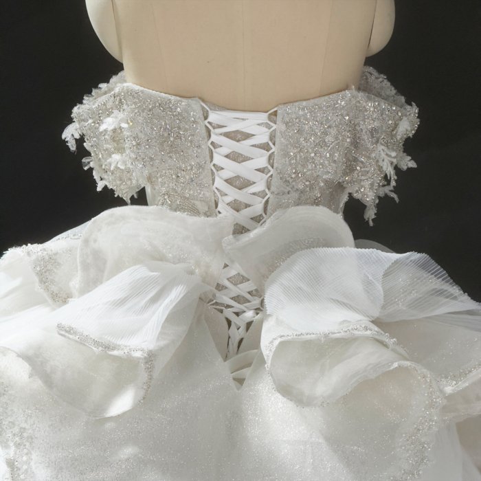 Sparkling Bejeweled Ivory Off Shoulder Ball Gown Wedding Dress Long Trailing Gown Bridal Dress - Image 6