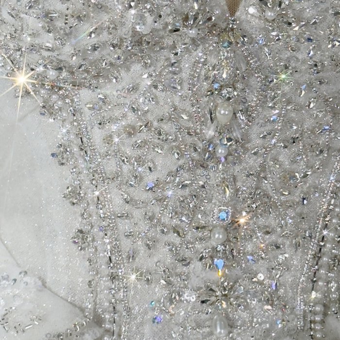 Sparkling Bejeweled Ivory Off Shoulder Ball Gown Wedding Dress Long Trailing Gown Bridal Dress - Image 8