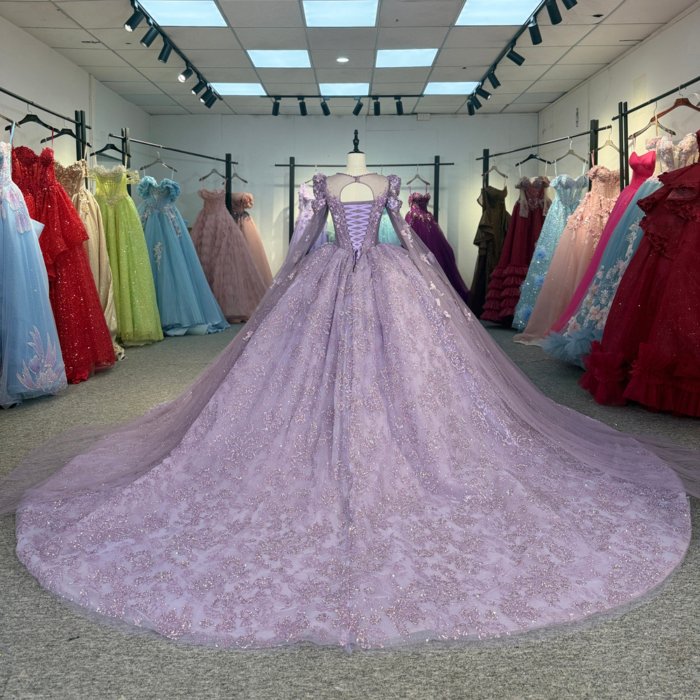 Gorgeous Purple Quinceanera Dress Long Sleeve Beaded Appliques Lace Up Vestido De Quinceanera - Image 2