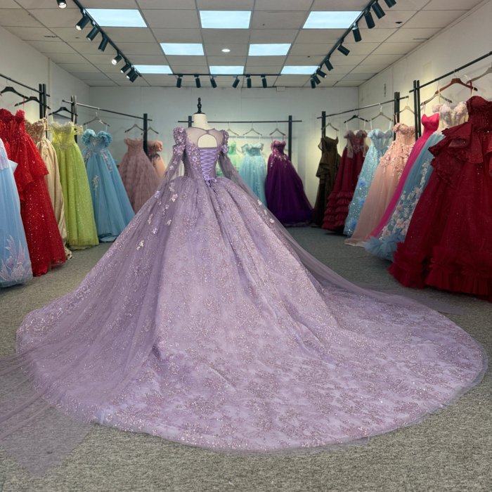 Gorgeous Purple Quinceanera Dress Long Sleeve Beaded Appliques Lace Up Vestido De Quinceanera - Image 6