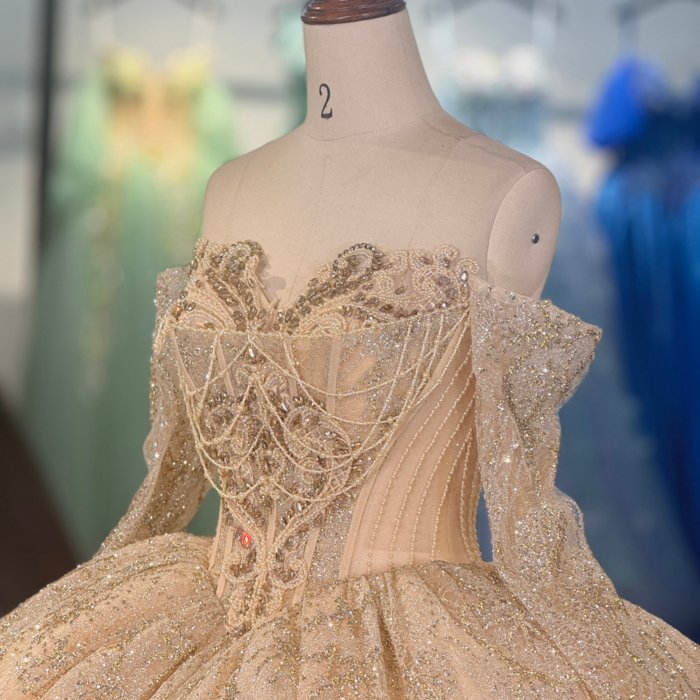 2025 Gold Quinceanera Dress Sweet 15 Quinceañera Flowers Vestidos De 15 Años Sequined Beading Lace Evening Party Dress 6851 - Image 3