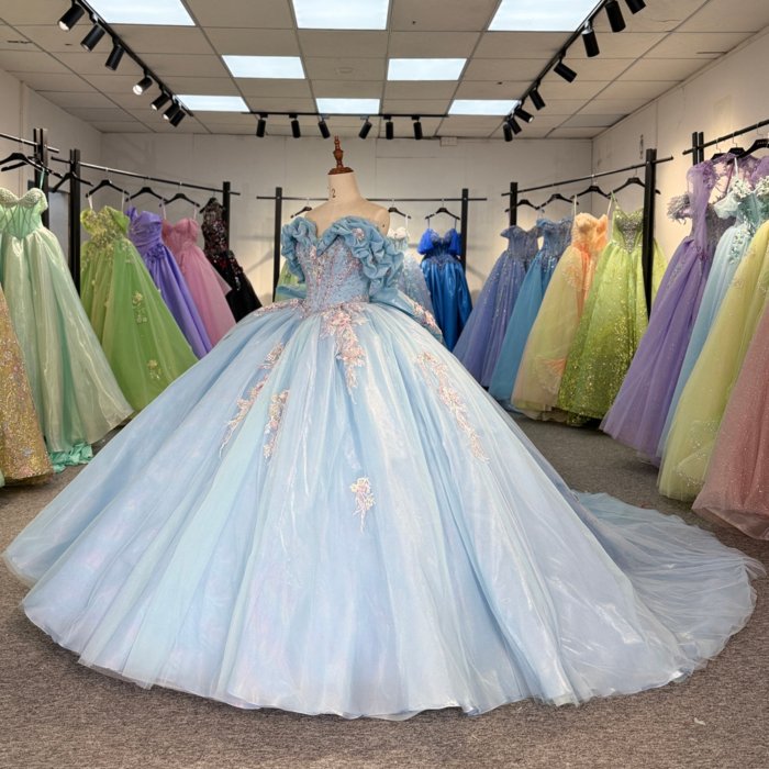 2025 Sky Blue Quinceanera Dress Sweet 15 Quinceañera Flowers Azul Vestidos De 15 Años Sequined Beading Lace Evening Party Dress 6860 - Image 7