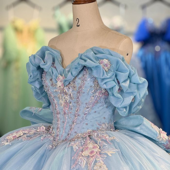 2025 Sky Blue Quinceanera Dress Sweet 15 Quinceañera Flowers Azul Vestidos De 15 Años Sequined Beading Lace Evening Party Dress 6860 - Image 3