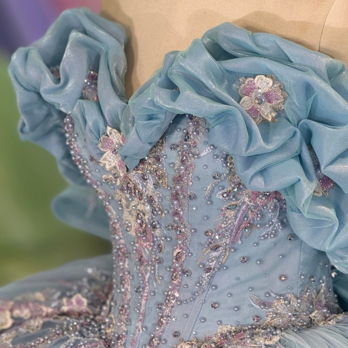 2025 Sky Blue Quinceanera Dress Sweet 15 Quinceañera Flowers Azul Vestidos De 15 Años Sequined Beading Lace Evening Party Dress 6860 - Image 5