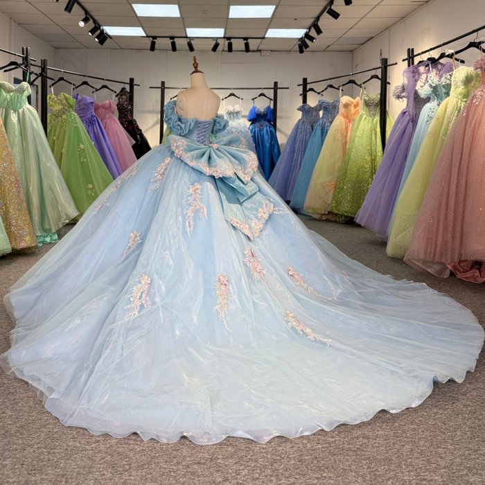 2025 Sky Blue Quinceanera Dress Sweet 15 Quinceañera Flowers Azul Vestidos De 15 Años Sequined Beading Lace Evening Party Dress 6860 - Image 8