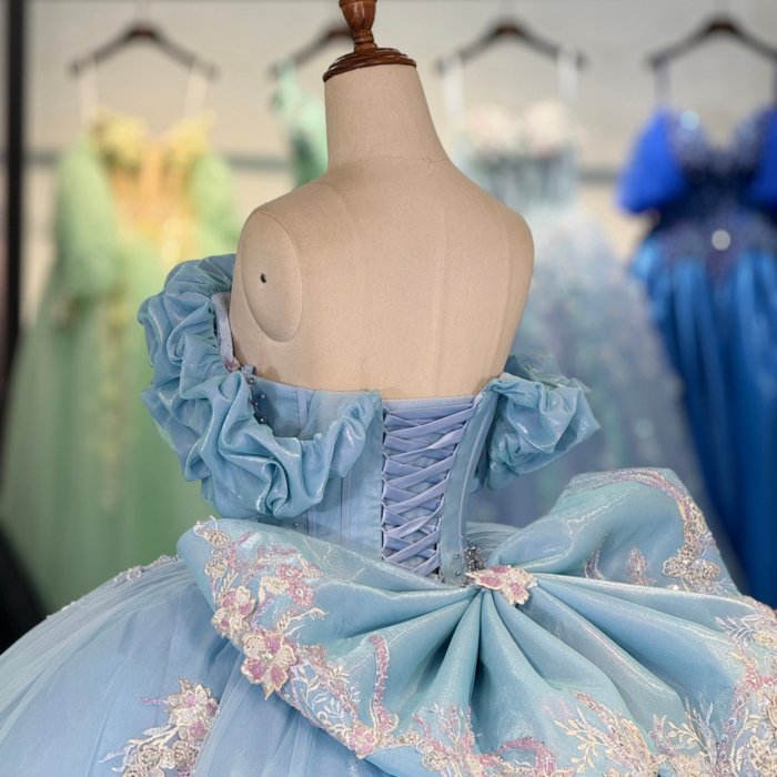 2025 Sky Blue Quinceanera Dress Sweet 15 Quinceañera Flowers Azul Vestidos De 15 Años Sequined Beading Lace Evening Party Dress 6860 - Image 4