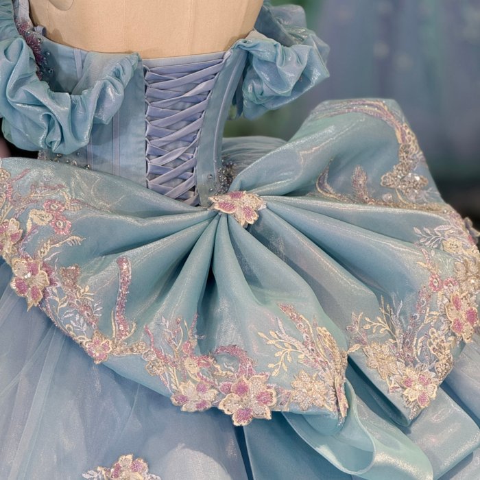 2025 Sky Blue Quinceanera Dress Sweet 15 Quinceañera Flowers Azul Vestidos De 15 Años Sequined Beading Lace Evening Party Dress 6860 - Image 6