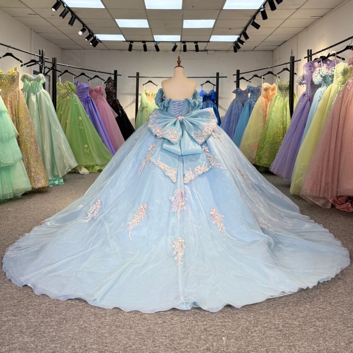 2025 Sky Blue Quinceanera Dress Sweet 15 Quinceañera Flowers Azul Vestidos De 15 Años Sequined Beading Lace Evening Party Dress 6860 - Image 2