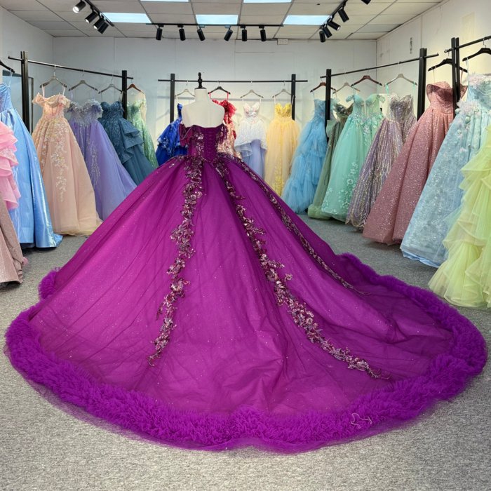 2025 Dark Purple Quinceanera Dress Sweet 15 Quinceañera Flowers Vestidos De 15 Años Sequined Beading Lace Evening Party Dress 6863 - Image 6