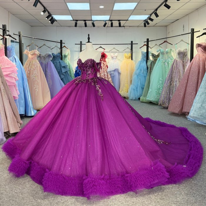 2025 Dark Purple Quinceanera Dress Sweet 15 Quinceañera Flowers Vestidos De 15 Años Sequined Beading Lace Evening Party Dress 6863 - Image 5