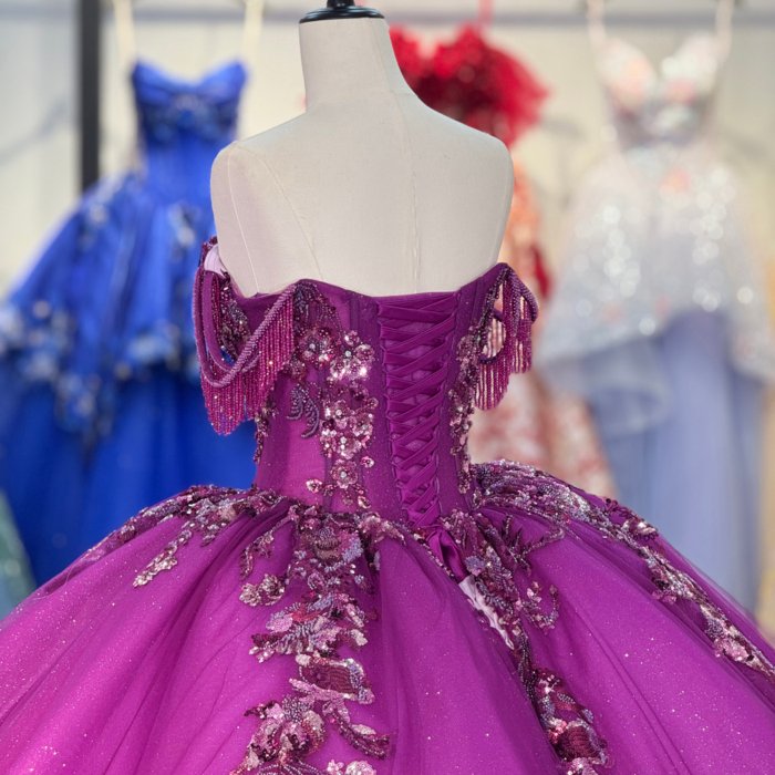 2025 Dark Purple Quinceanera Dress Sweet 15 Quinceañera Flowers Vestidos De 15 Años Sequined Beading Lace Evening Party Dress 6863 - Image 4