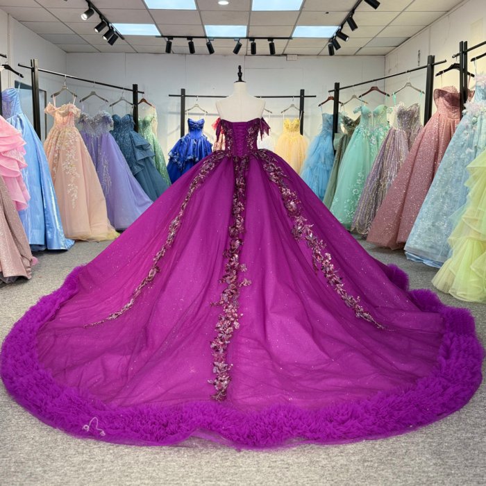 2025 Dark Purple Quinceanera Dress Sweet 15 Quinceañera Flowers Vestidos De 15 Años Sequined Beading Lace Evening Party Dress 6863 - Image 2