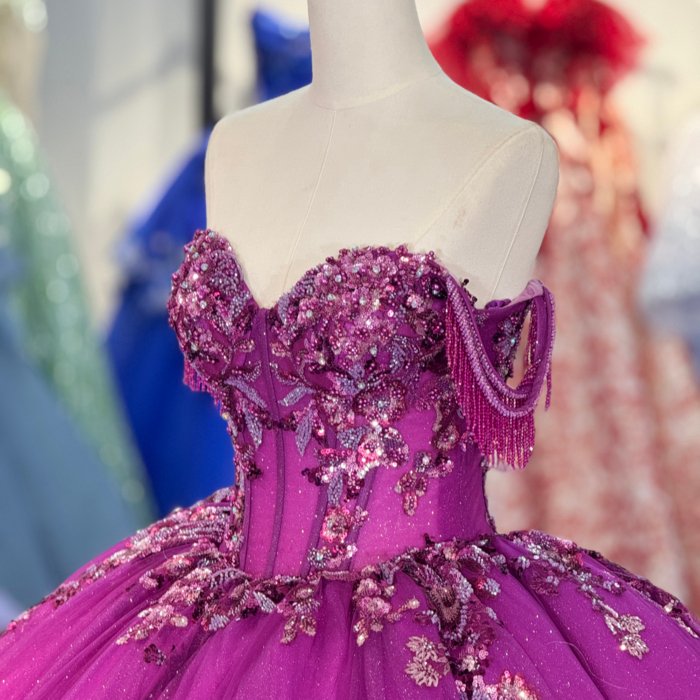 2025 Dark Purple Quinceanera Dress Sweet 15 Quinceañera Flowers Vestidos De 15 Años Sequined Beading Lace Evening Party Dress 6863 - Image 3