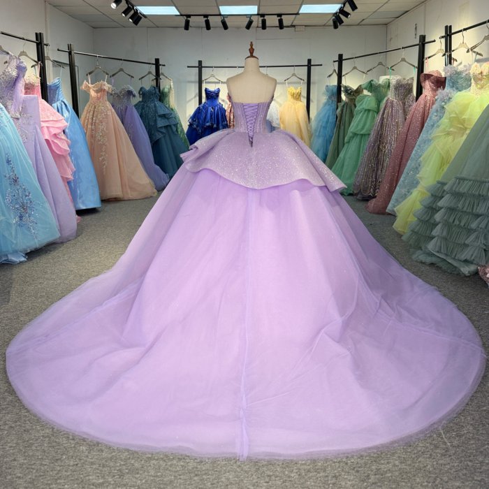2025 Purple Quinceanera Dress Sweet 15 Quinceañera Flowers Vestidos De 15 Años Sequined Beading Lace Lilac Evening Party Dress 6869 - Image 2