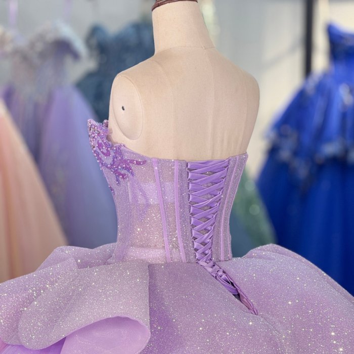 2025 Purple Quinceanera Dress Sweet 15 Quinceañera Flowers Vestidos De 15 Años Sequined Beading Lace Lilac Evening Party Dress 6869 - Image 4