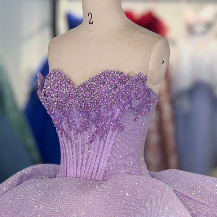 2025 Purple Quinceanera Dress Sweet 15 Quinceañera Flowers Vestidos De 15 Años Sequined Beading Lace Lilac Evening Party Dress 6869 - Image 3