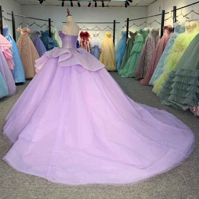 2025 Purple Quinceanera Dress Sweet 15 Quinceañera Flowers Vestidos De 15 Años Sequined Beading Lace Lilac Evening Party Dress 6869 - Image 5
