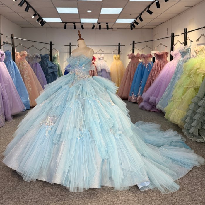2025 Cinderella Blue Quinceanera Dress Sweet 15 Quinceañera Flowers Vestidos De 15 Años Sequined Beading Lace Evening Party Dress 6871 - Image 5