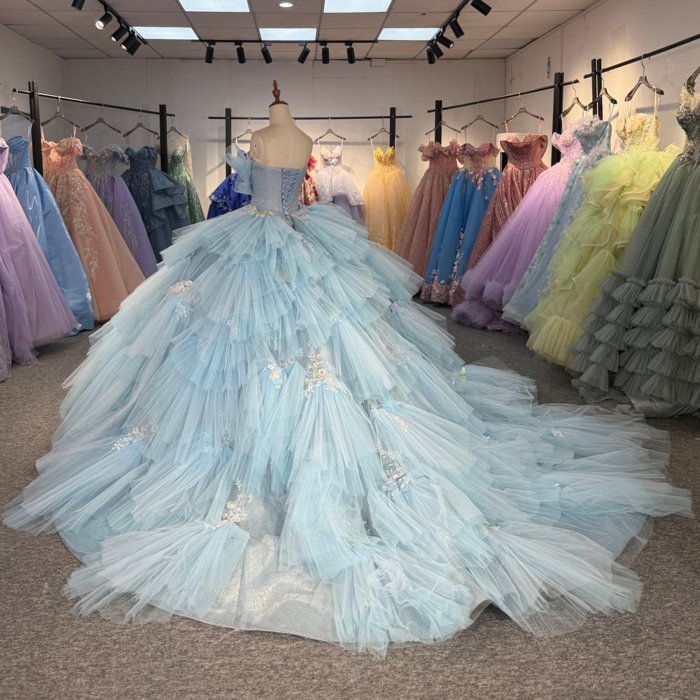 2025 Cinderella Blue Quinceanera Dress Sweet 15 Quinceañera Flowers Vestidos De 15 Años Sequined Beading Lace Evening Party Dress 6871 - Image 6