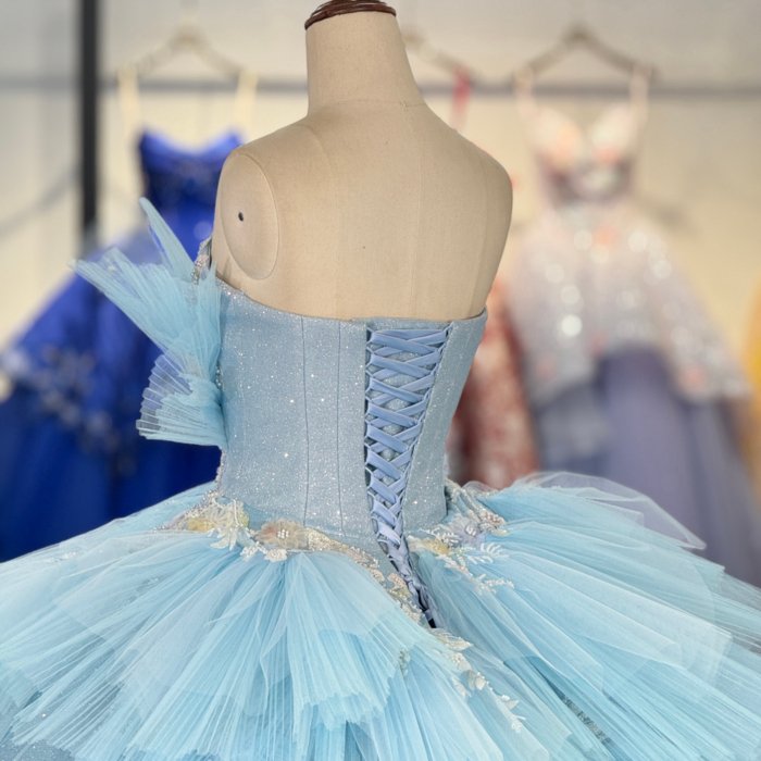 2025 Cinderella Blue Quinceanera Dress Sweet 15 Quinceañera Flowers Vestidos De 15 Años Sequined Beading Lace Evening Party Dress 6871 - Image 4
