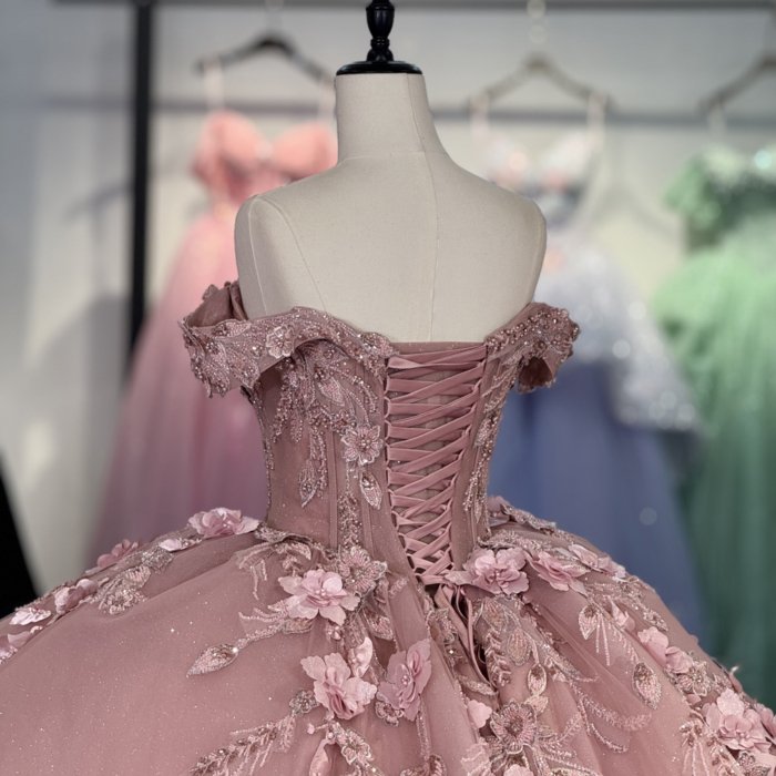2025 Dusty Pink Quinceanera Dress Sweet 15 Quinceañera Flowers Vestidos De 15 Años Sequined Beading Lace Evening Party Dress 6873 - Image 4