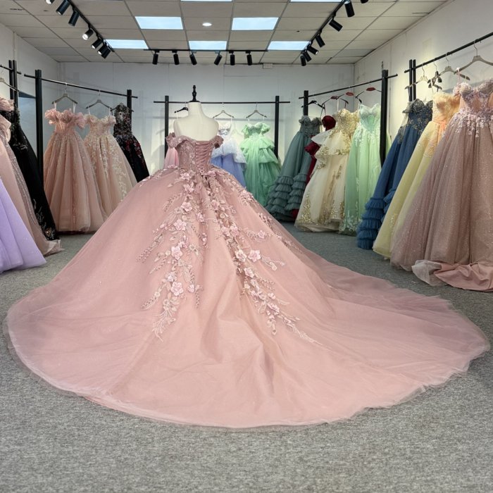 2025 Dusty Pink Quinceanera Dress Sweet 15 Quinceañera Flowers Vestidos De 15 Años Sequined Beading Lace Evening Party Dress 6873 - Image 6