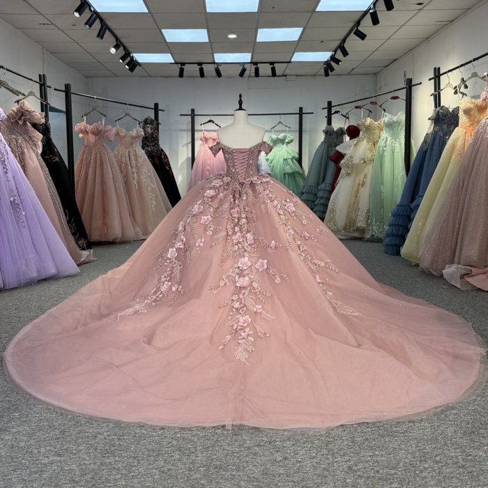 2025 Dusty Pink Quinceanera Dress Sweet 15 Quinceañera Flowers Vestidos De 15 Años Sequined Beading Lace Evening Party Dress 6873 - Image 2