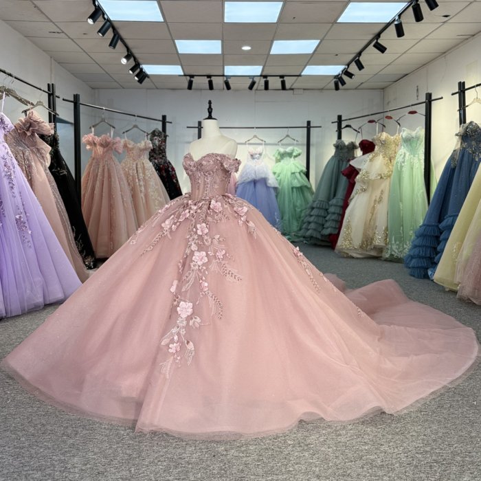 2025 Dusty Pink Quinceanera Dress Sweet 15 Quinceañera Flowers Vestidos De 15 Años Sequined Beading Lace Evening Party Dress 6873 - Image 5