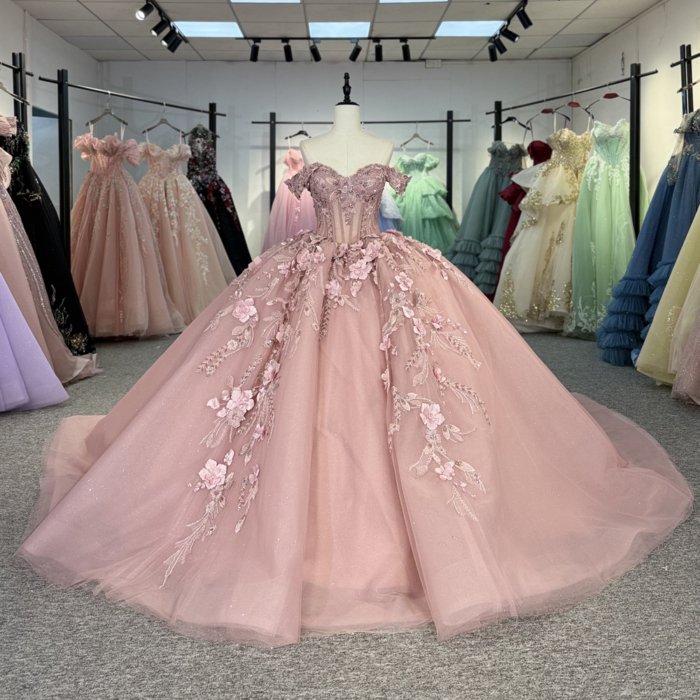 2025 Dusty Pink Quinceanera Dress Sweet 15 Quinceañera Flowers Vestidos De 15 Años Sequined Beading Lace Evening Party Dress 6873