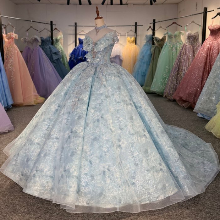 2025 Blue Quinceanera Dress Sweet 15 Quinceañera Flowers Vestidos De 15 Años High Neck Sequined Beading Lace Evening Party Dress 6881 - Image 5