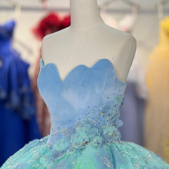 2025 Green Blue Quinceanera Dress Sweet 15 Quinceañera Flowers Vestidos De 15 Años Sequined Beading Lace Evening Party Dress 6884 - Image 3