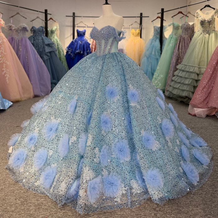 2025 Blue Quinceanera Dress Sweet 15 Quinceañera Flowers Vestidos De 15 Años Sequined Beading Lace Evening Party Dress 6900 - Image 5