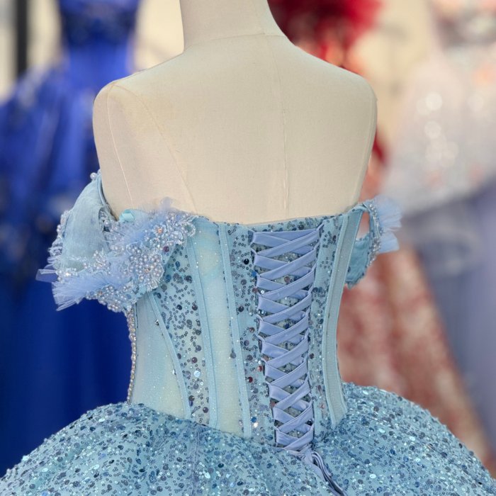 2025 Blue Quinceanera Dress Sweet 15 Quinceañera Flowers Vestidos De 15 Años Sequined Beading Lace Evening Party Dress 6900 - Image 4