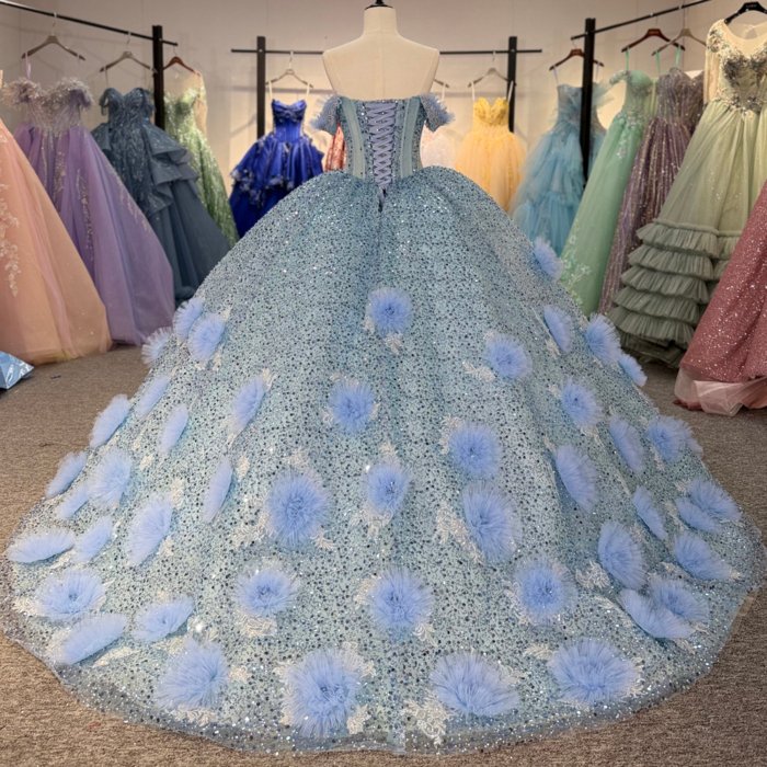 2025 Blue Quinceanera Dress Sweet 15 Quinceañera Flowers Vestidos De 15 Años Sequined Beading Lace Evening Party Dress 6900 - Image 2